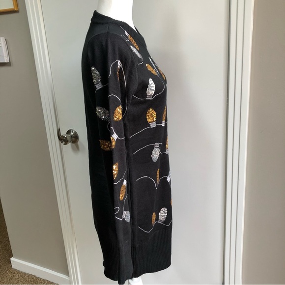 Tipsy Elves black knit silver and gold string lights size M NWT shimmer shine - Picture 5 of 15